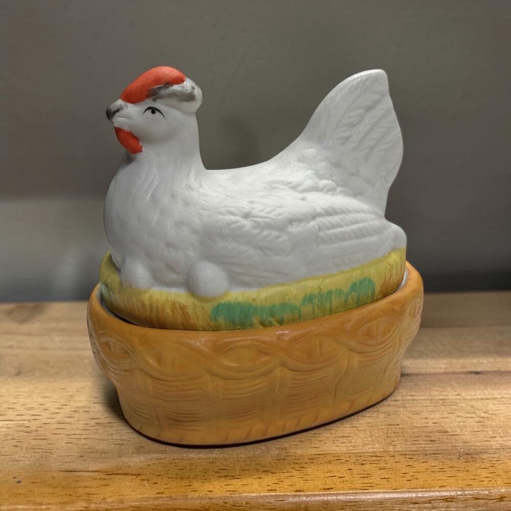 Victorian Antique Staffordshire Bisque Hen on Nest no Chips 3.5"